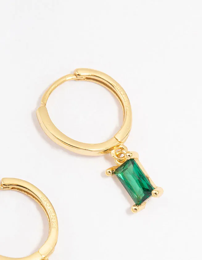 Gold Plated Sterling Silver Green Cubic Zirconia Baguette Hoop Earrings sold by lovisa product image thumbnail 3
