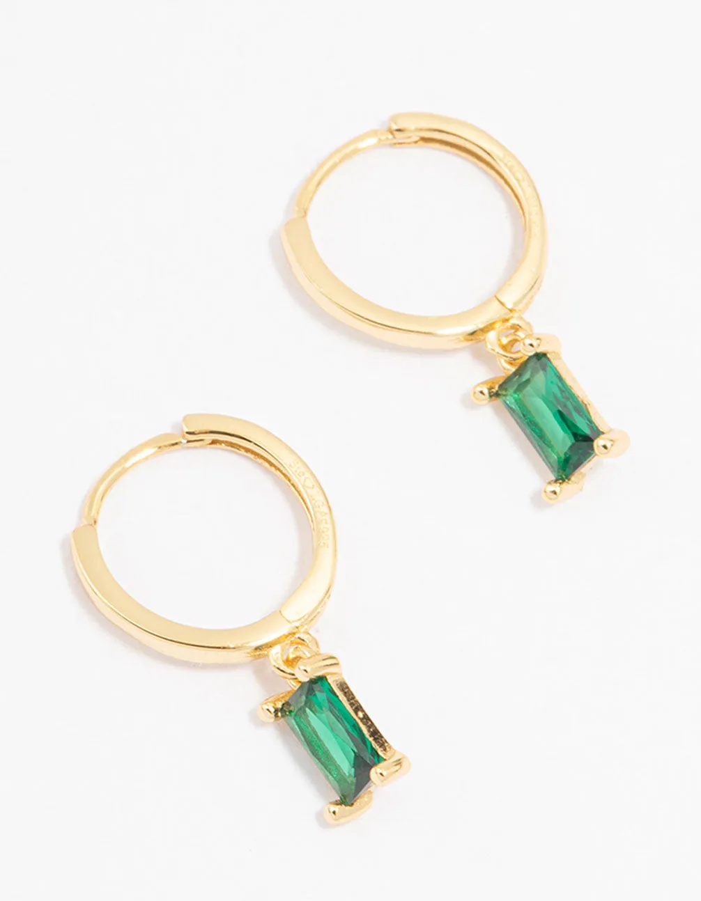 Gold Plated Sterling Silver Green Cubic Zirconia Baguette Hoop Earrings sold by lovisa