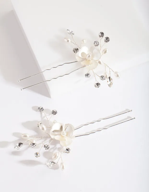 Silver White Flower Hair Pin Pack sold by lovisa