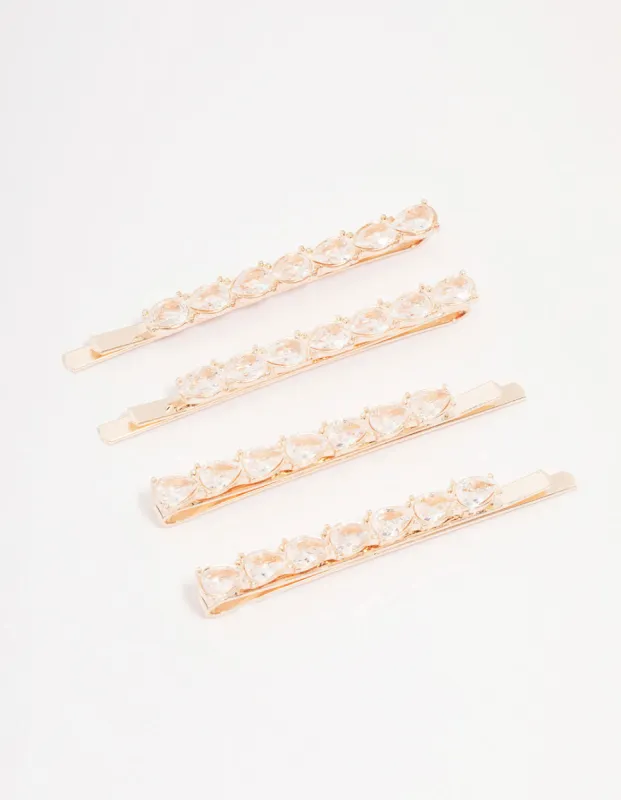 Rose Gold Pear Crystal Hair Clip 4-Pack sold by lovisa