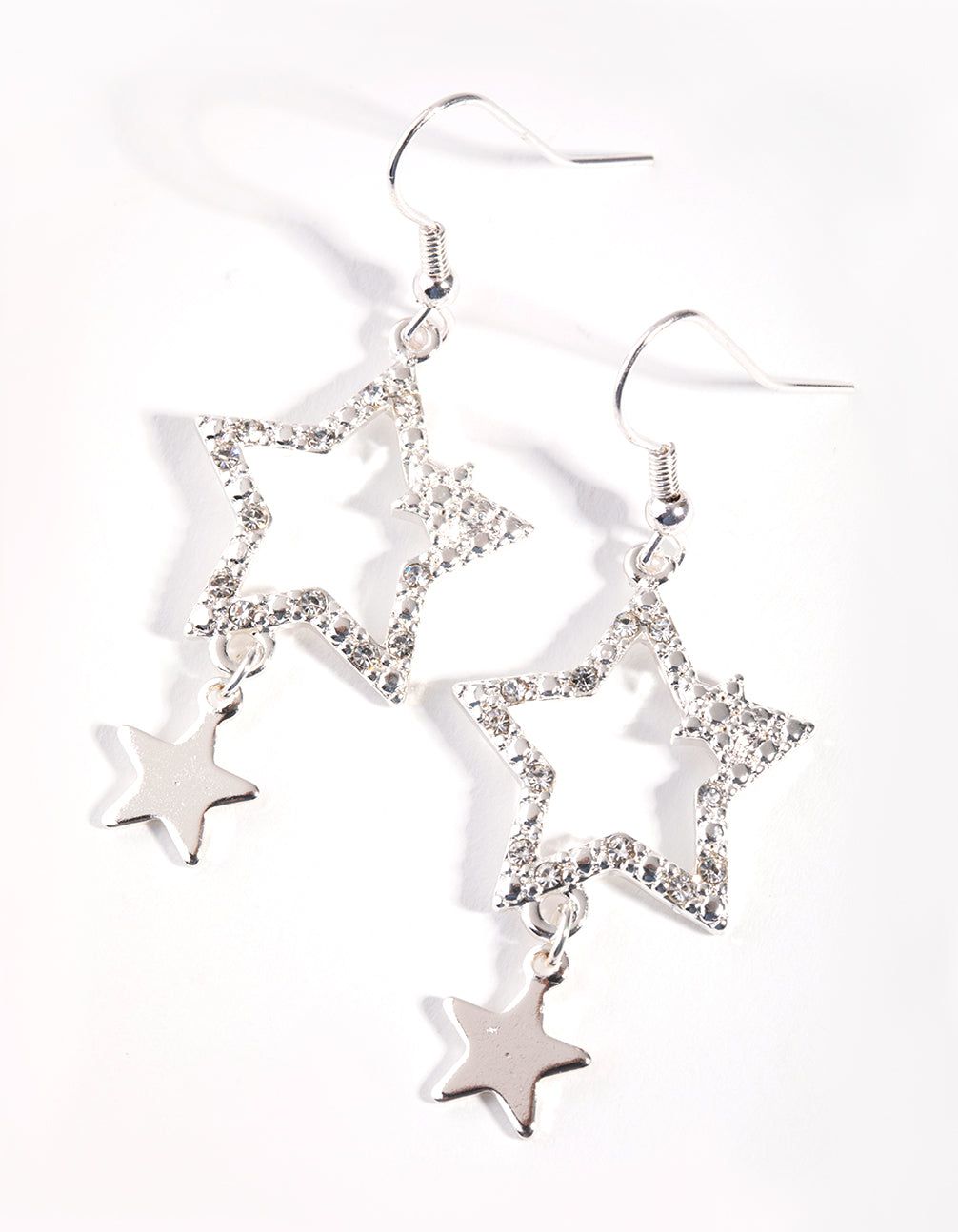 Silver Double Star Drop Earrings sold by lovisa