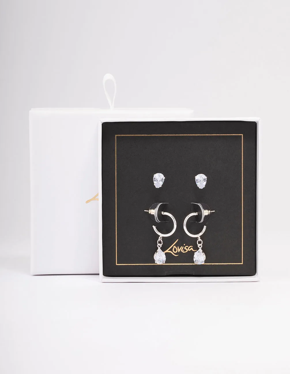 Silver Pear Diamante Stud & Huggie Earring Pack sold by lovisa product image thumbnail 2