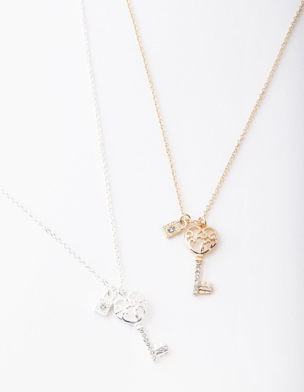Mixed Metal Diamante Key Necklace Pack sold by lovisa