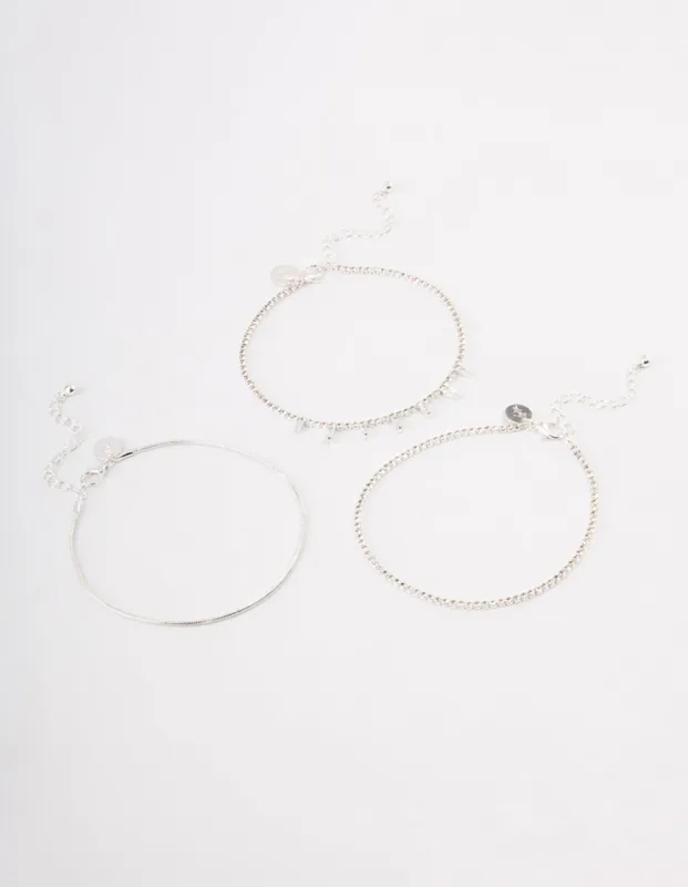Silver Cupchain Baguette Anklet Pack sold by lovisa
