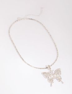 Silver Statement Diamante Butterfly Necklace sold by lovisa