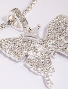 Silver Statement Diamante Butterfly Necklace sold by lovisa