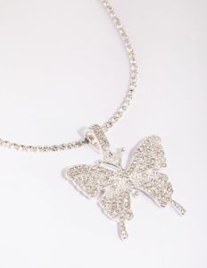 Silver Statement Diamante Butterfly Necklace sold by lovisa