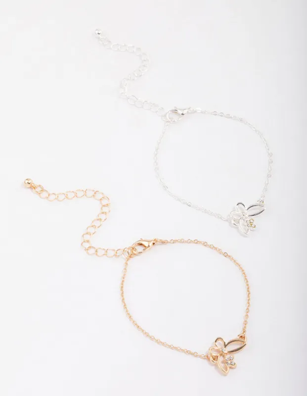 Gold & Silver Two-Toned Butterfly Bracelet Pack sold by lovisa