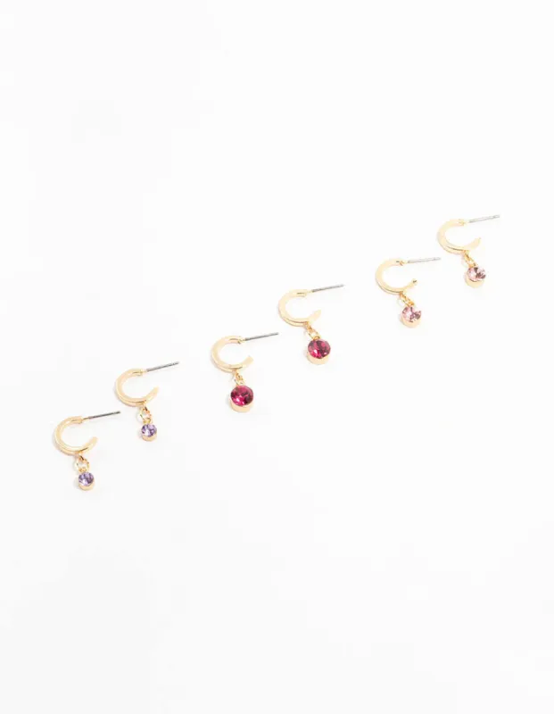 Gold Graduating Diamante Drop Huggie Earrings 3-Pack sold by lovisa