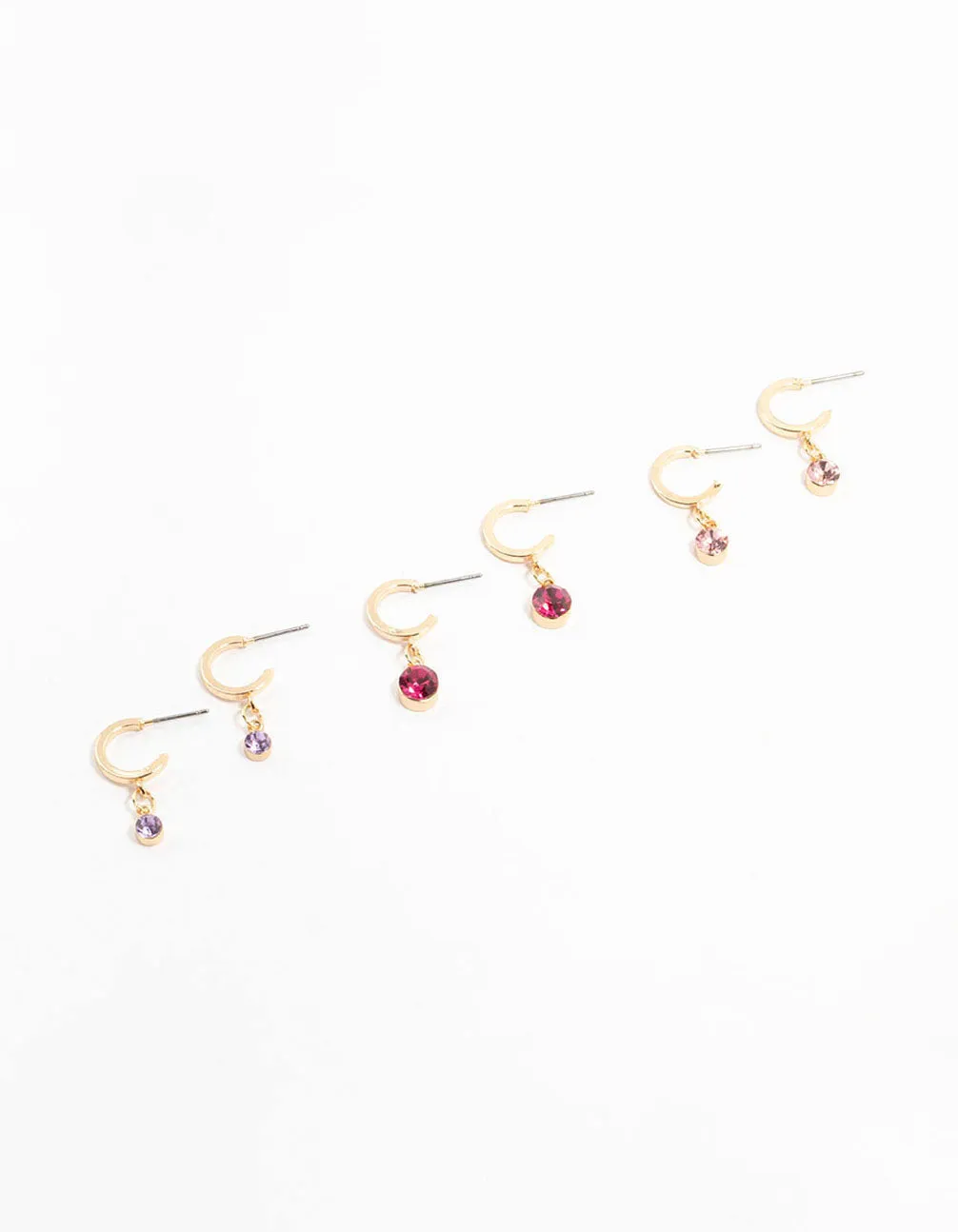 Gold Graduating Diamante Drop Huggie Earrings 3-Pack sold by lovisa