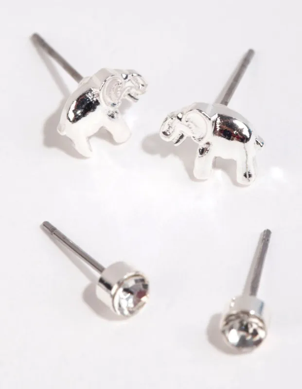 Silver Elephant & Diamante Stud Earring Set sold by lovisa