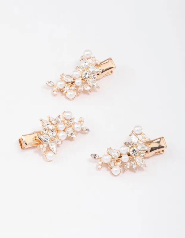Gold Pearl & Marquise Cluster Hair Clip 3-Pack sold by lovisa