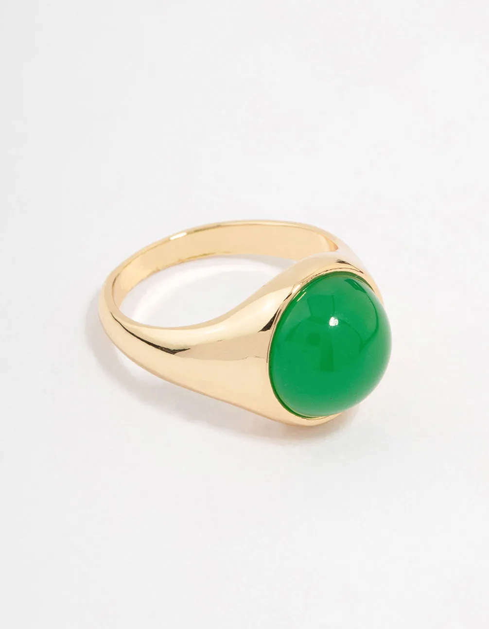 Gold Plated Round Green Statement Stone Ring Parallel