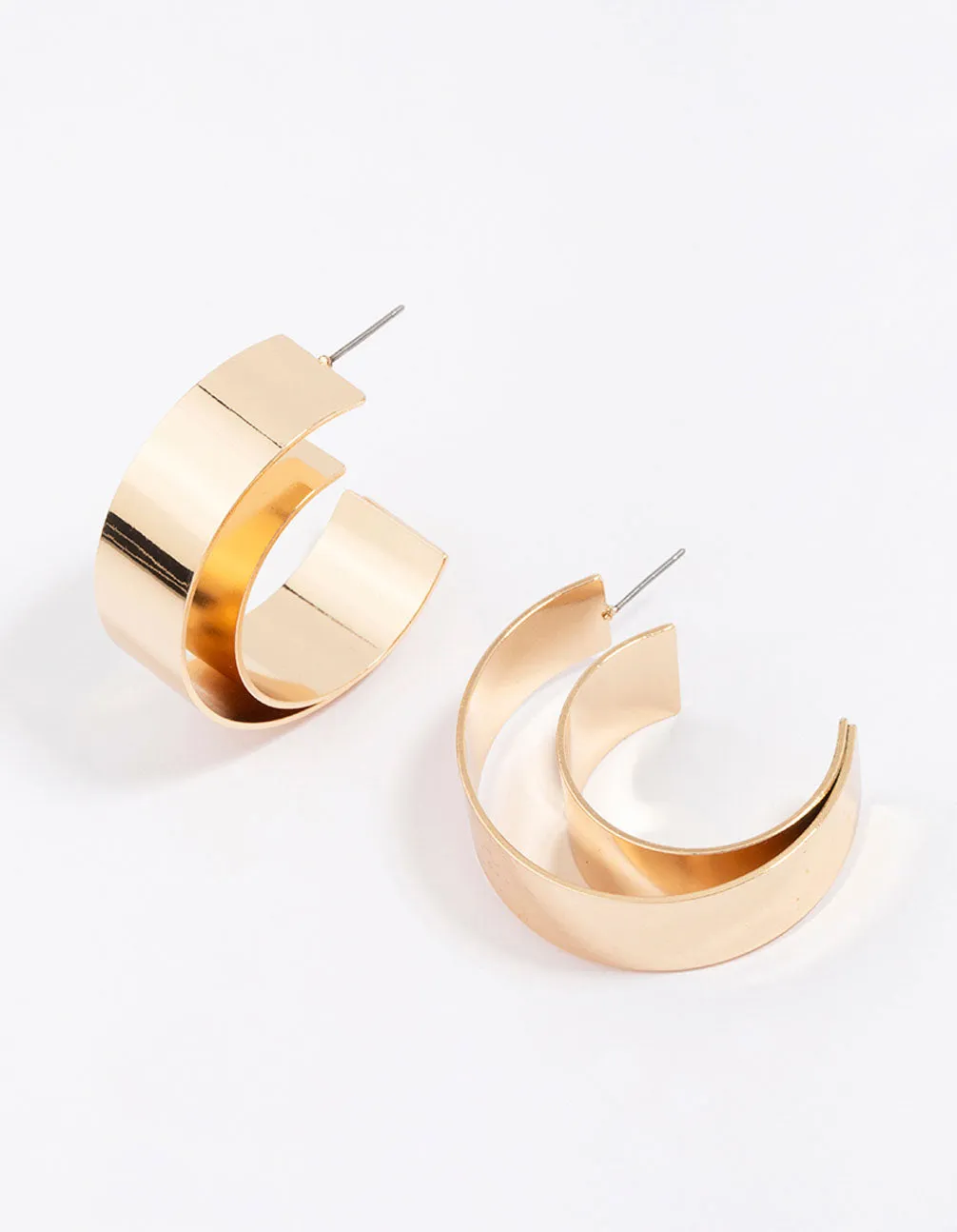 Gold Double Smooth Medium Hoop Earrings sold by lovisa
