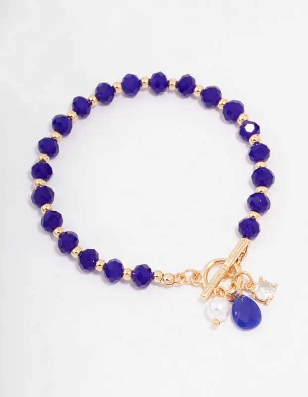 Navy Beaded & Diamante Bracelet sold by lovisa