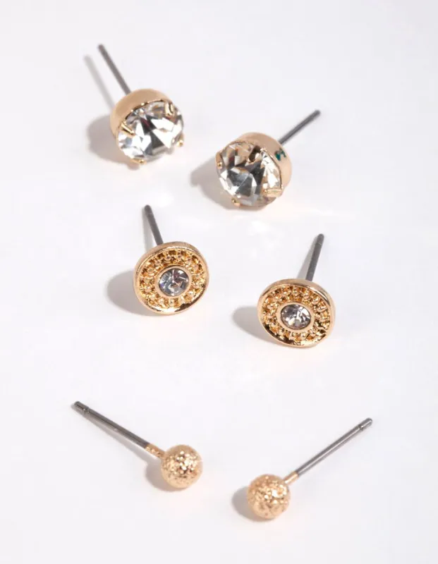 Gold Diamante Mixed Stud Earring Pack sold by lovisa
