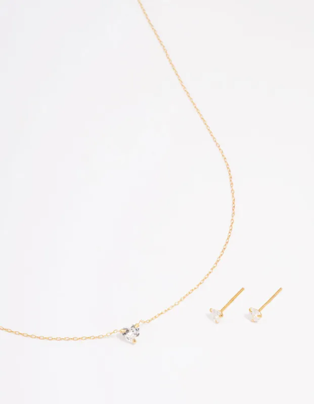 Gold Plated Sterling Silver Cubic Zirconia Heart Jewellery Set sold by lovisa