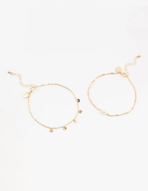 Gold Pearl Disc Pendant Anklets 2-Pack sold by lovisa