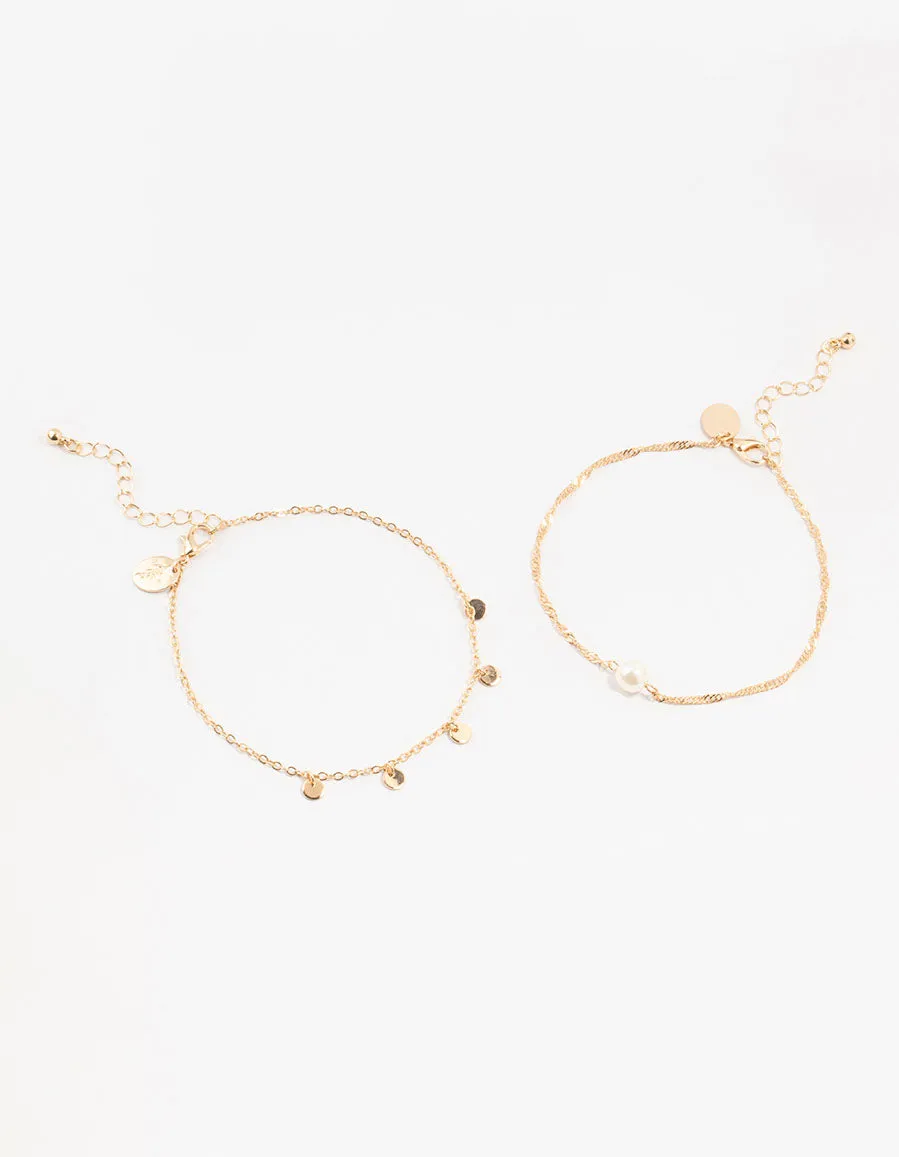 Gold Pearl Disc Pendant Anklets 2-Pack sold by lovisa