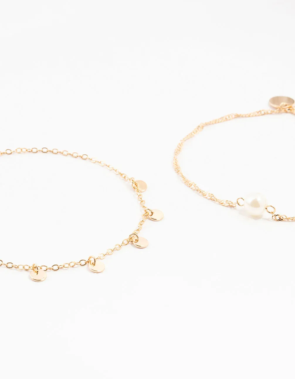 Gold Pearl Disc Pendant Anklets 2-Pack sold by lovisa product image thumbnail 2