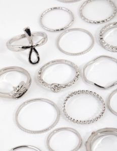 Rhodium Snake & Diamante Rings 24-Pack sold by lovisa