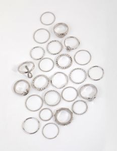 Rhodium Snake & Diamante Rings 24-Pack sold by lovisa