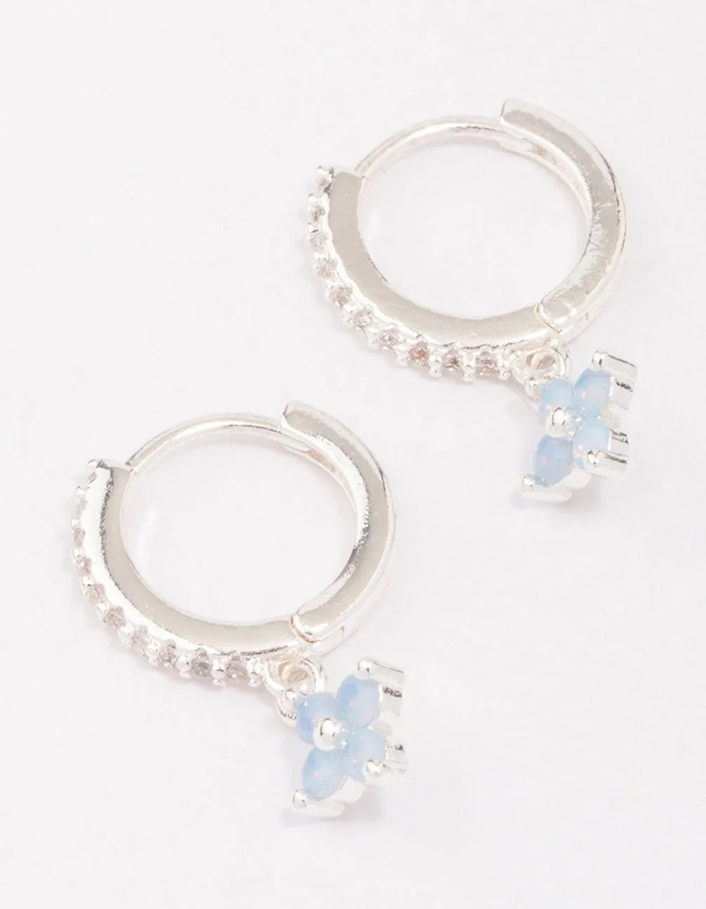 Silver Cubic Zirconia Flower Huggie Earrings sold by lovisa