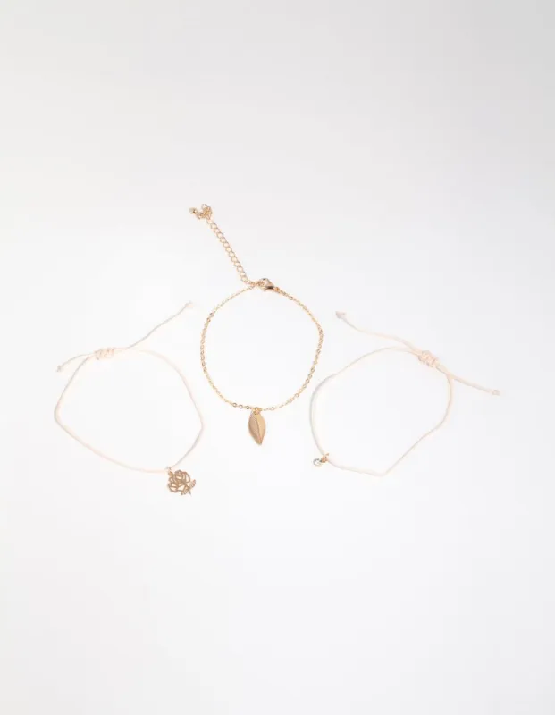 Rose Gold Rose & Leaf Bracelet Pack sold by lovisa