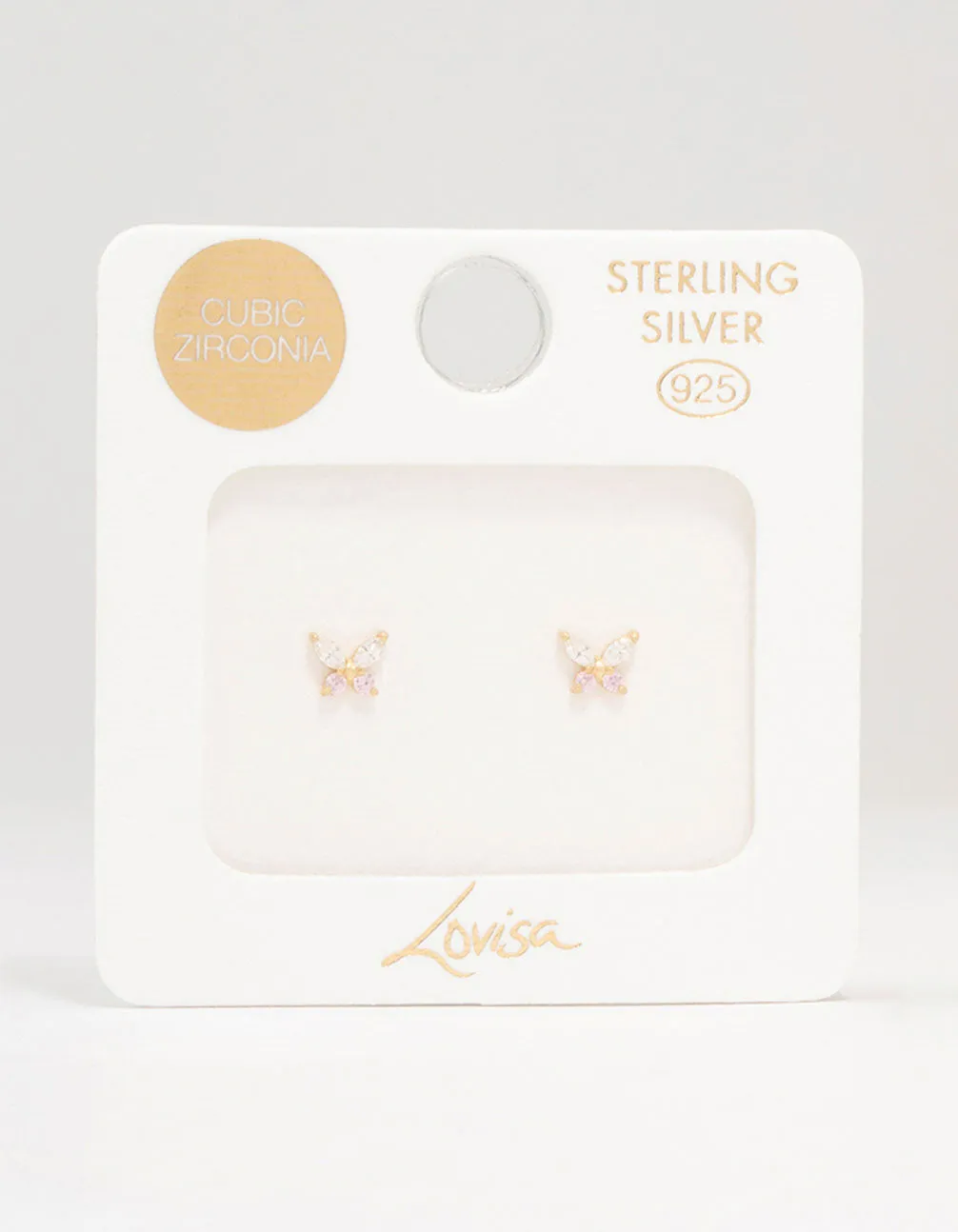 Gold Plated Sterling Silver Cubic Zirconia Butterfly Stud Earrings sold by lovisa product image thumbnail 3