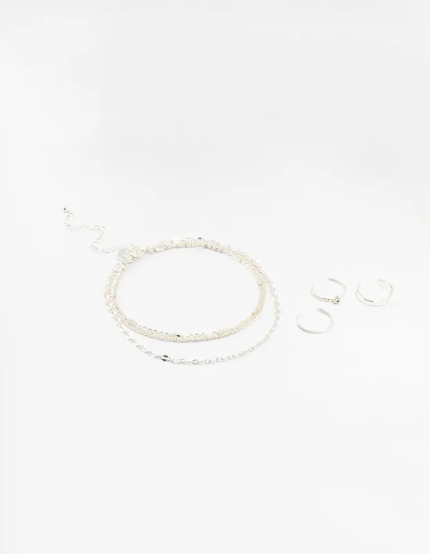 Silver Dumbell Anklet & Toe Rings Set sold by lovisa