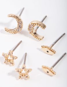 Gold Eye Moon Star Earrings sold by lovisa
