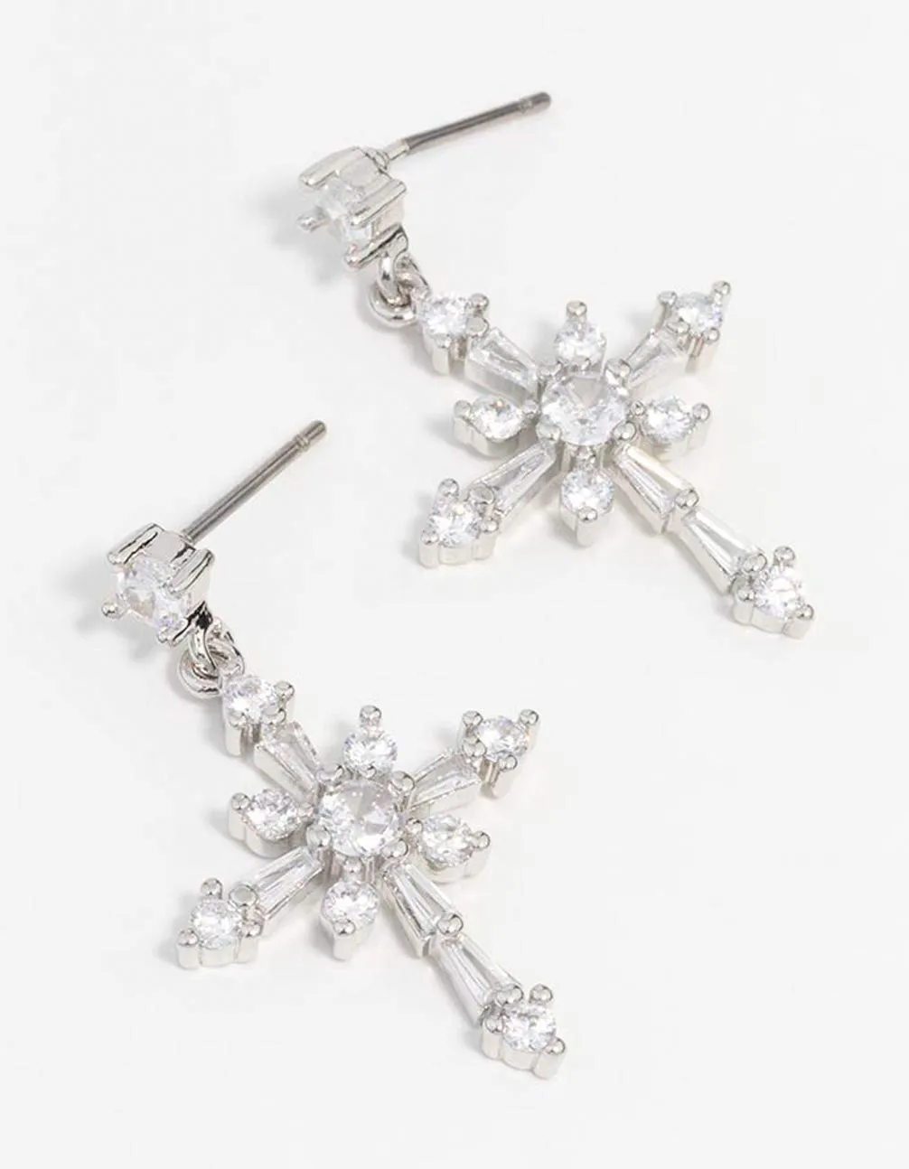 Silver Cubic Zirconia Cross Drop Earrings sold by lovisa