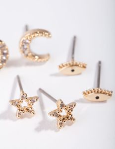 Gold Eye Moon Star Earrings sold by lovisa