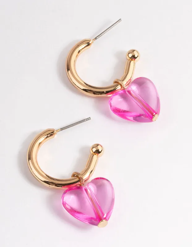 Pink Chunky Resin Heart Huggie Earrings sold by lovisa