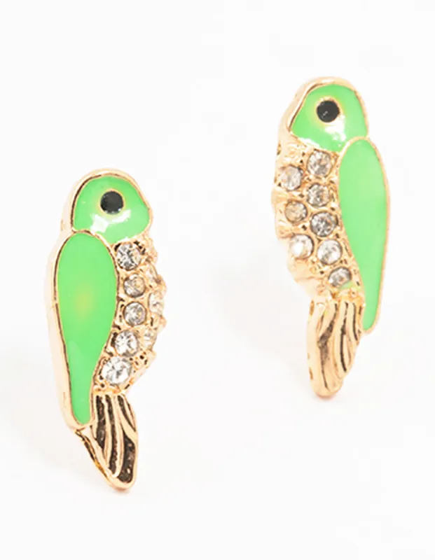 Green Gold Epoxy Parrot Stud Earrings sold by lovisa