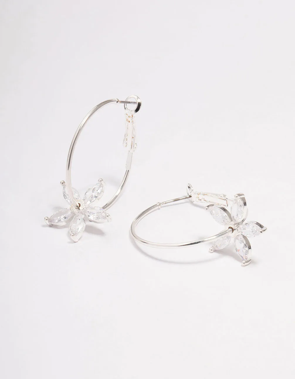 Silver Cubic Zirconia Flower Hoop Earrings sold by lovisa