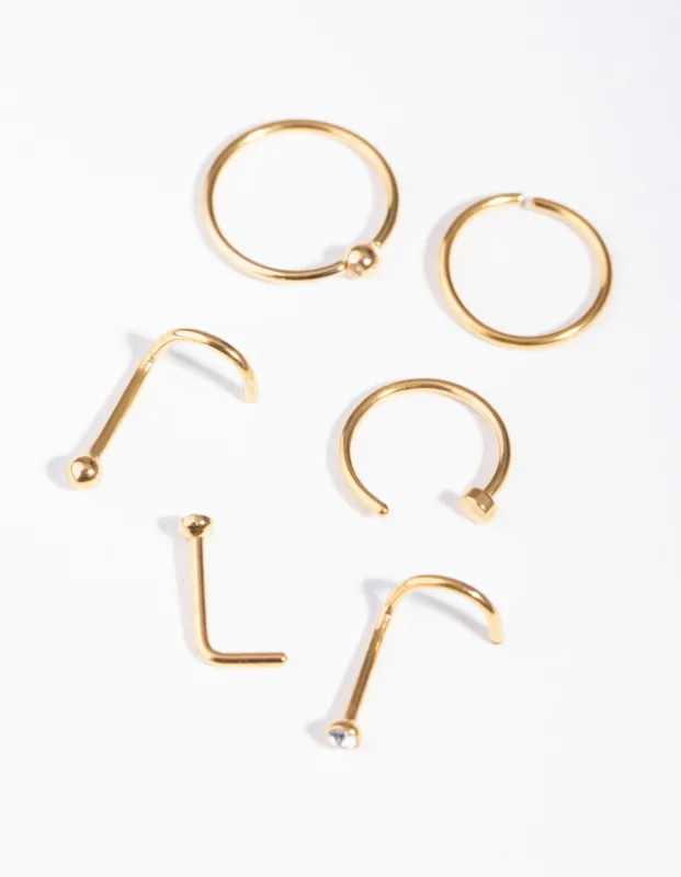 Gold Classic Mixed Nose Ring 6-Pack sold by lovisa