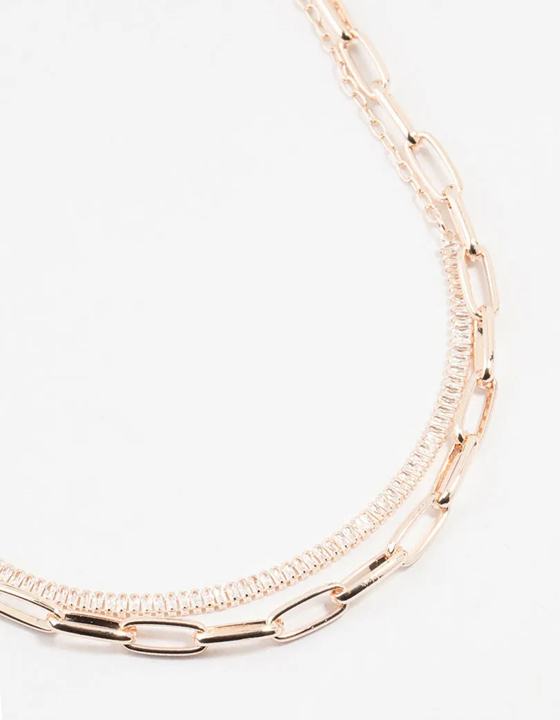 Rose Gold Diamante Medium Chain Short Necklace sold by lovisa