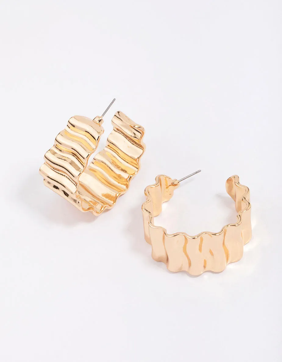 Gold Ribbed Chunky Hoop Earrings sold by lovisa