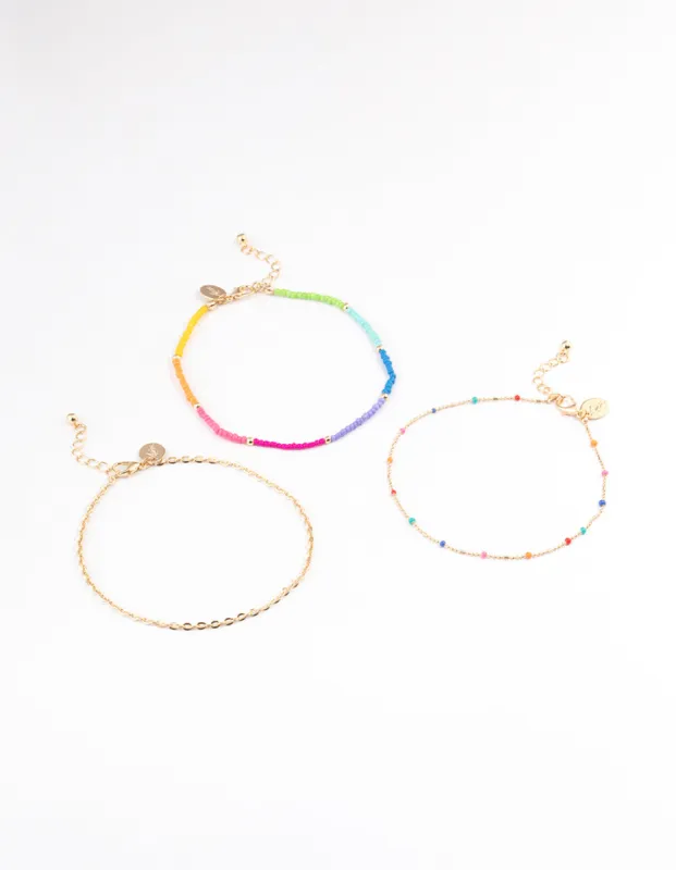 Gold Tiny Beaded Anklet Pack sold by lovisa