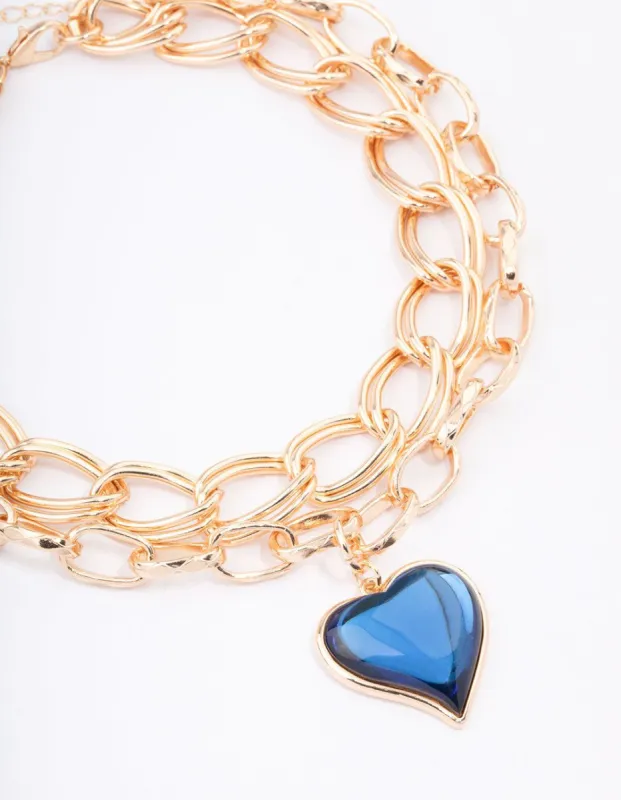 Gold Double Row Chunky Heart Necklace sold by lovisa