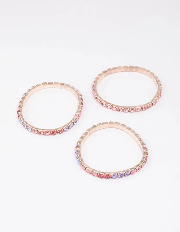 Rose Gold Diamante Stretch Bracelet 3-Pack sold by lovisa