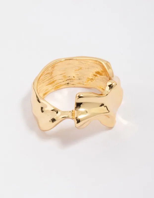Gold Plated Molten Texture Band Ring sold by lovisa