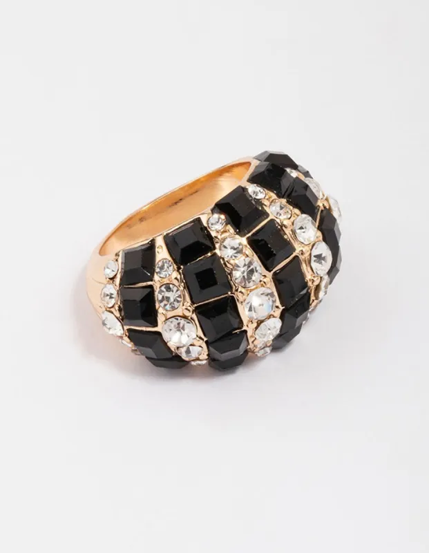 Gold & Black Stripe Bling Ring sold by lovisa