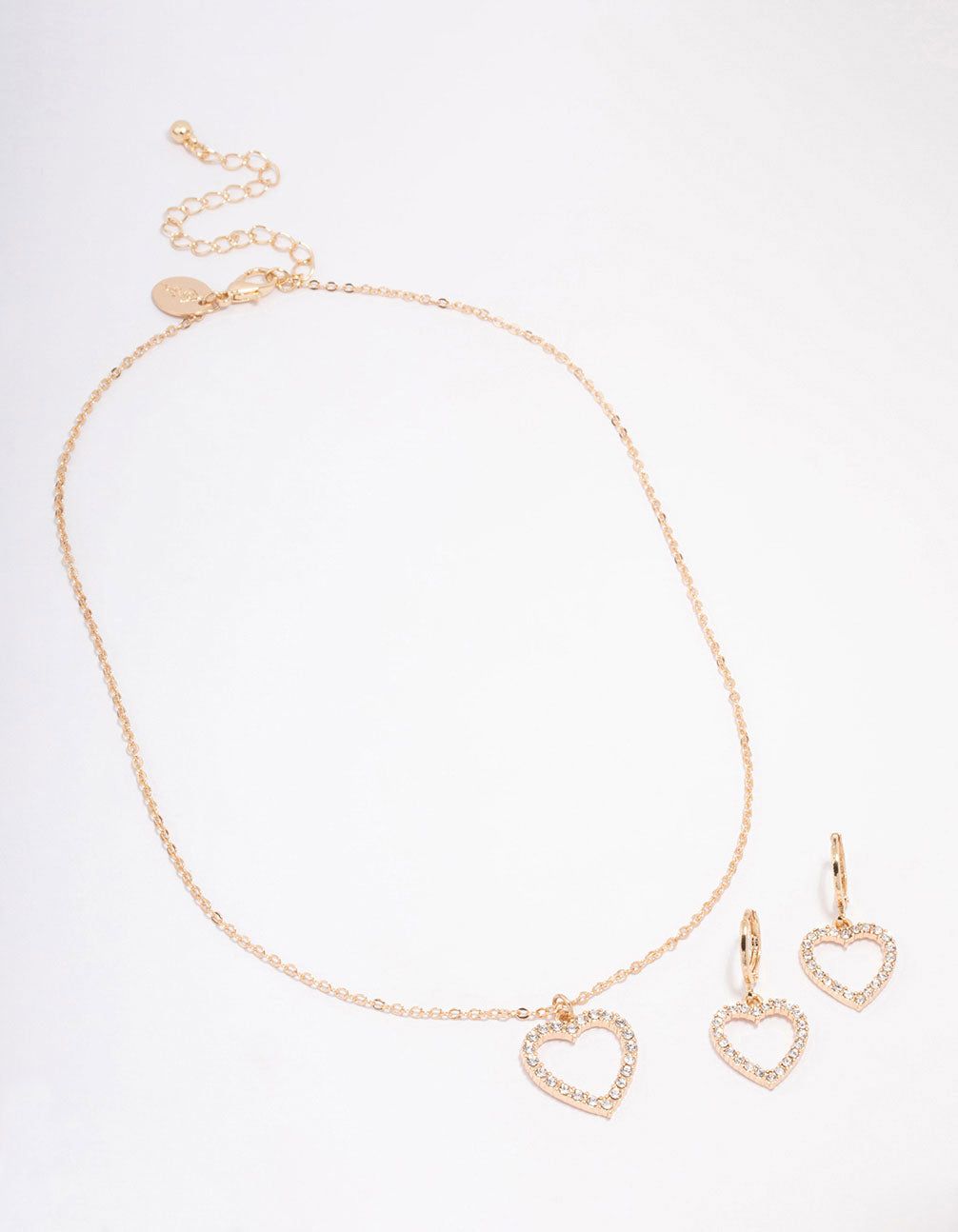 Gold Diamante Heart Necklace & Earring Jewellery Set sold by lovisa product image thumbnail 2