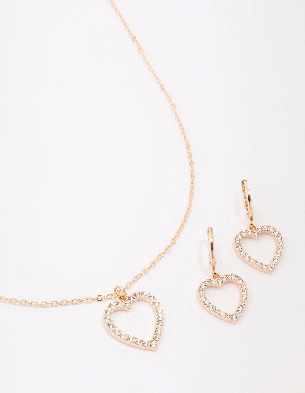 Gold Diamante Heart Necklace & Earring Jewellery Set sold by lovisa
