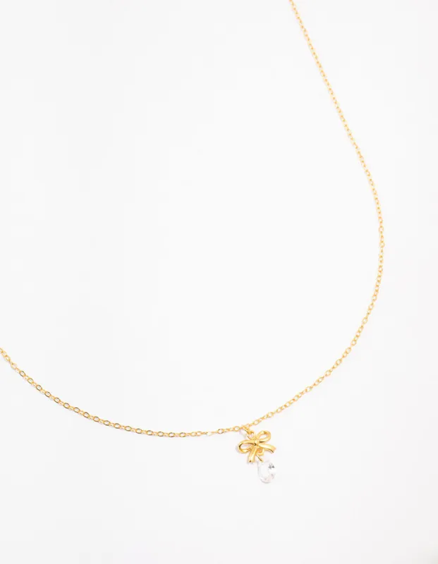 Gold Plated Sterling Silver Bow & Pear Pendant Necklace sold by lovisa