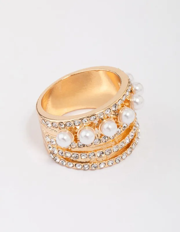 Gold Layered Pearl Band Ring sold by lovisa