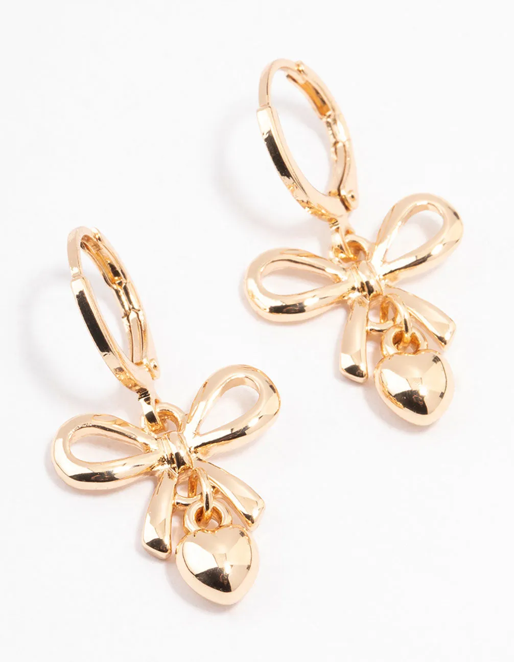 Gold Bow & Heart Drop Huggie Earrings sold by lovisa
