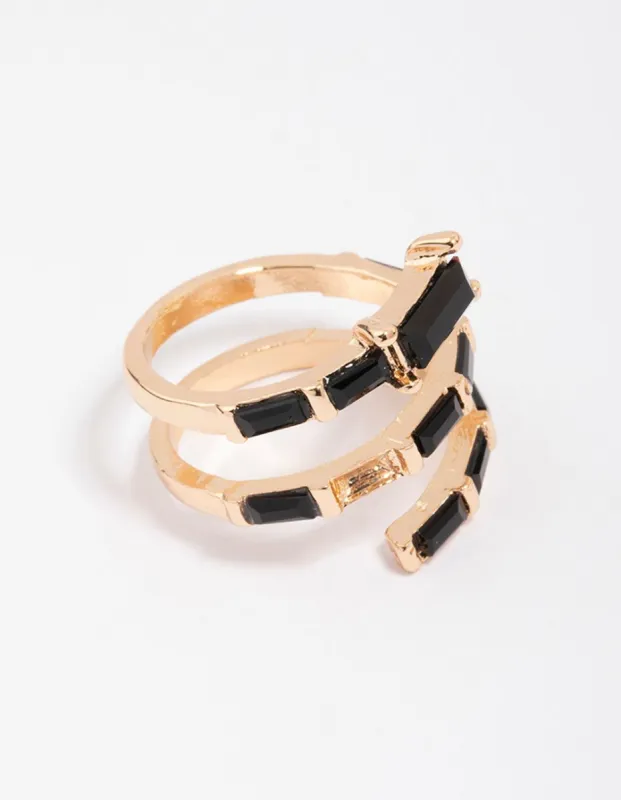 Gold & Black Baguette Wrapped Twisted Ring sold by lovisa